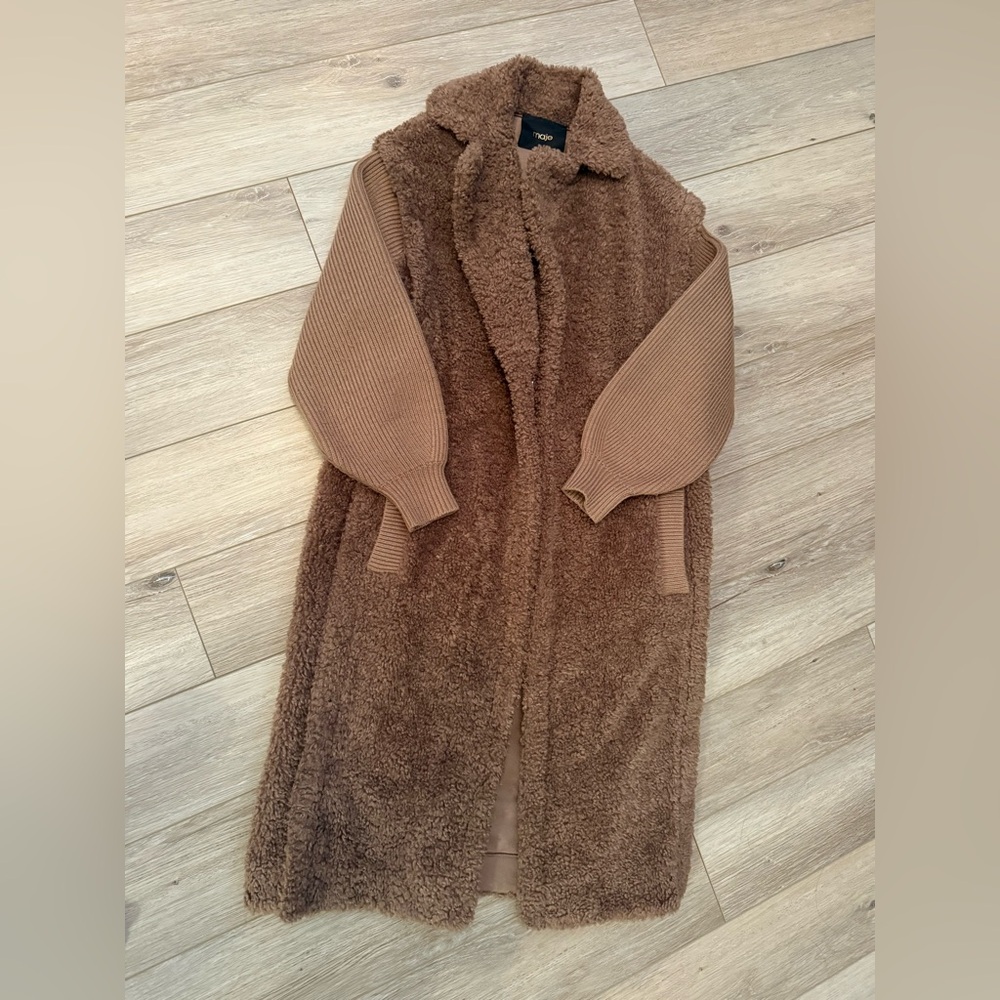 Maje size 34- Cozy Brown Longline Teddy Coat